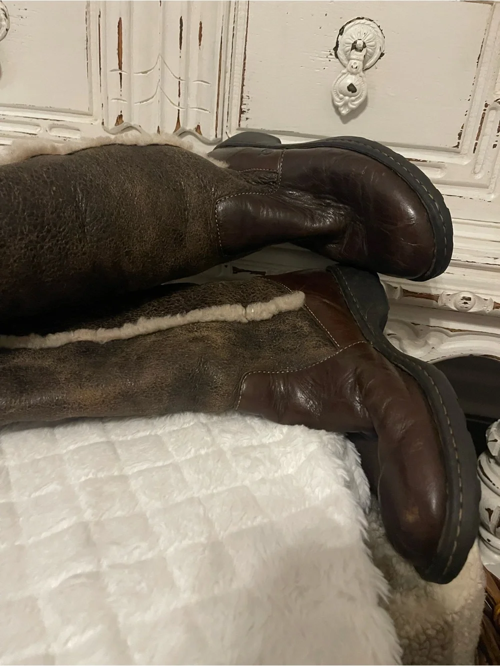 Born Brown Leather Knee High Shearling Boots